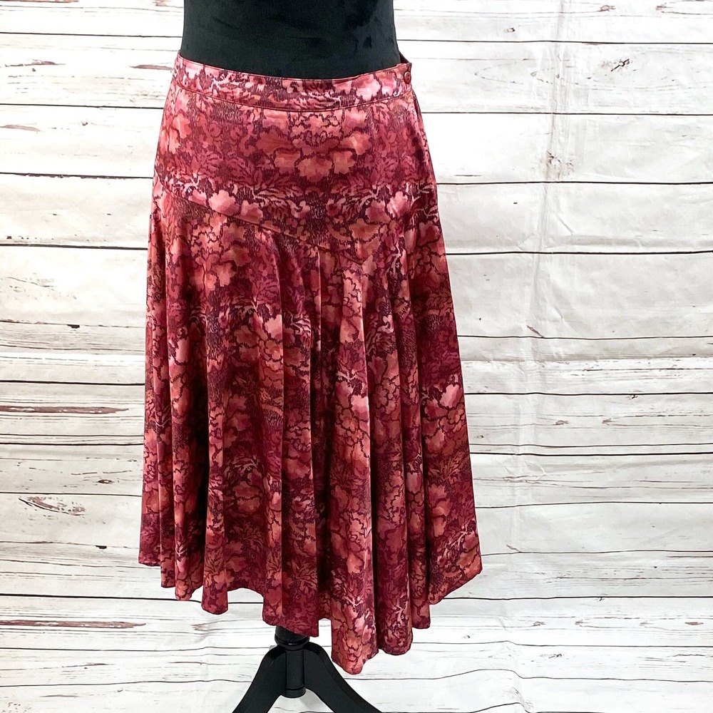 Peruvian Connection Women's Godet Skirt Pima Cotton Burgundy Printed Boho Sz 12